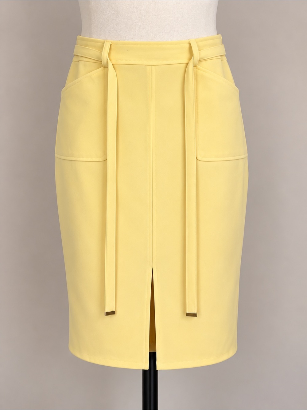 Yellow Pencil Skirt Tie Waist Pockets Front Slit NYCC Size M
